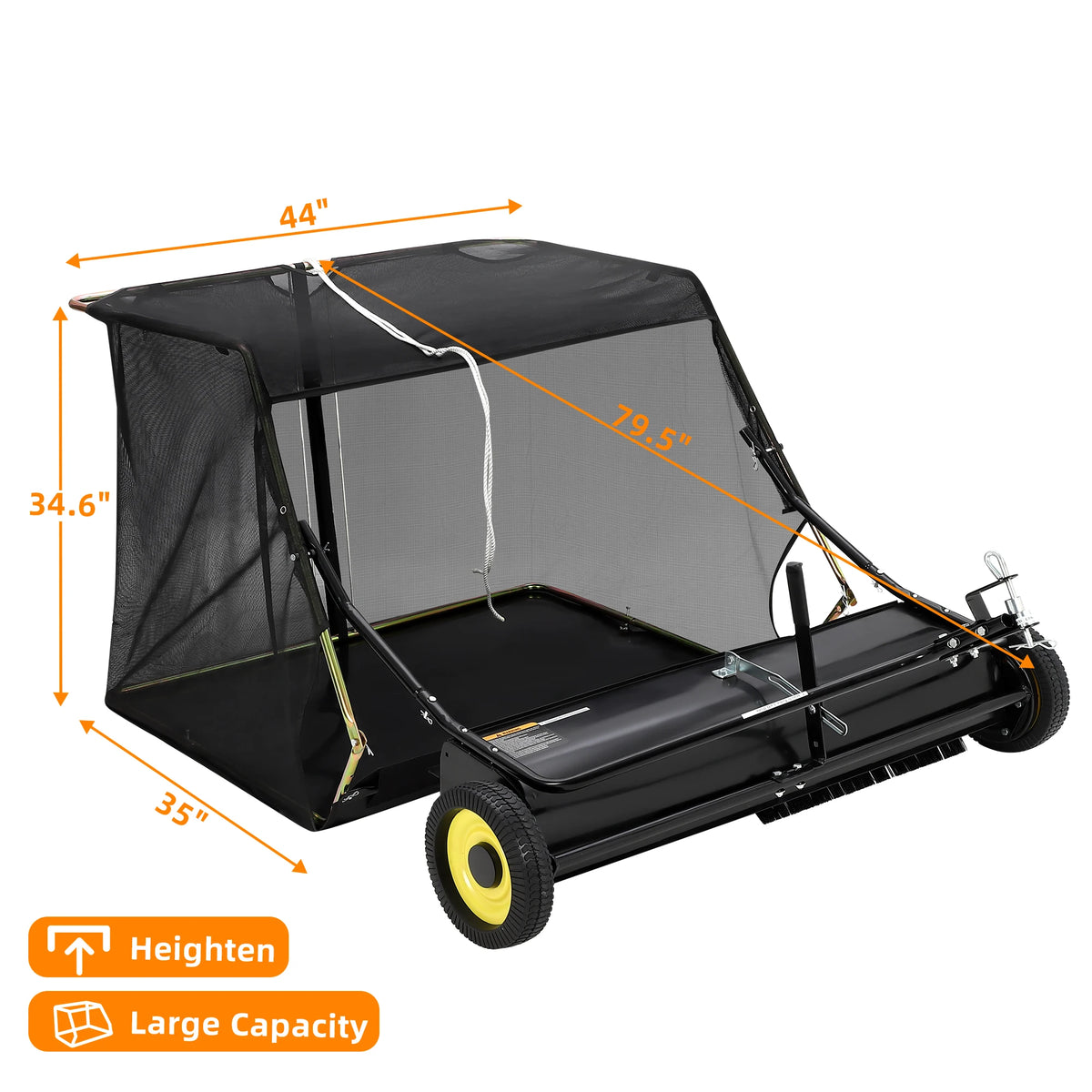 HiMISS Tow Behind Lawn Sweeper With Large Capacity Debris Collector