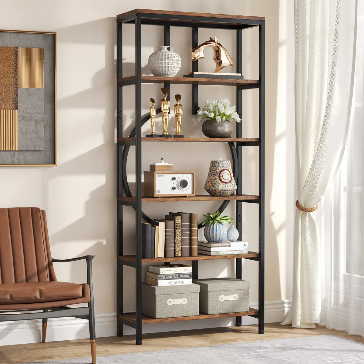 Tribesigns Industrial Bookshelf With Open Display Storage Shelves