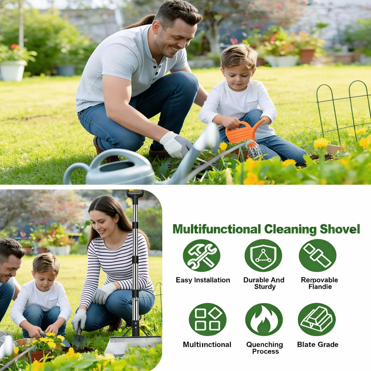 Multifunctional Stainless Steel Garden Shovel Set for Weeding and Digging