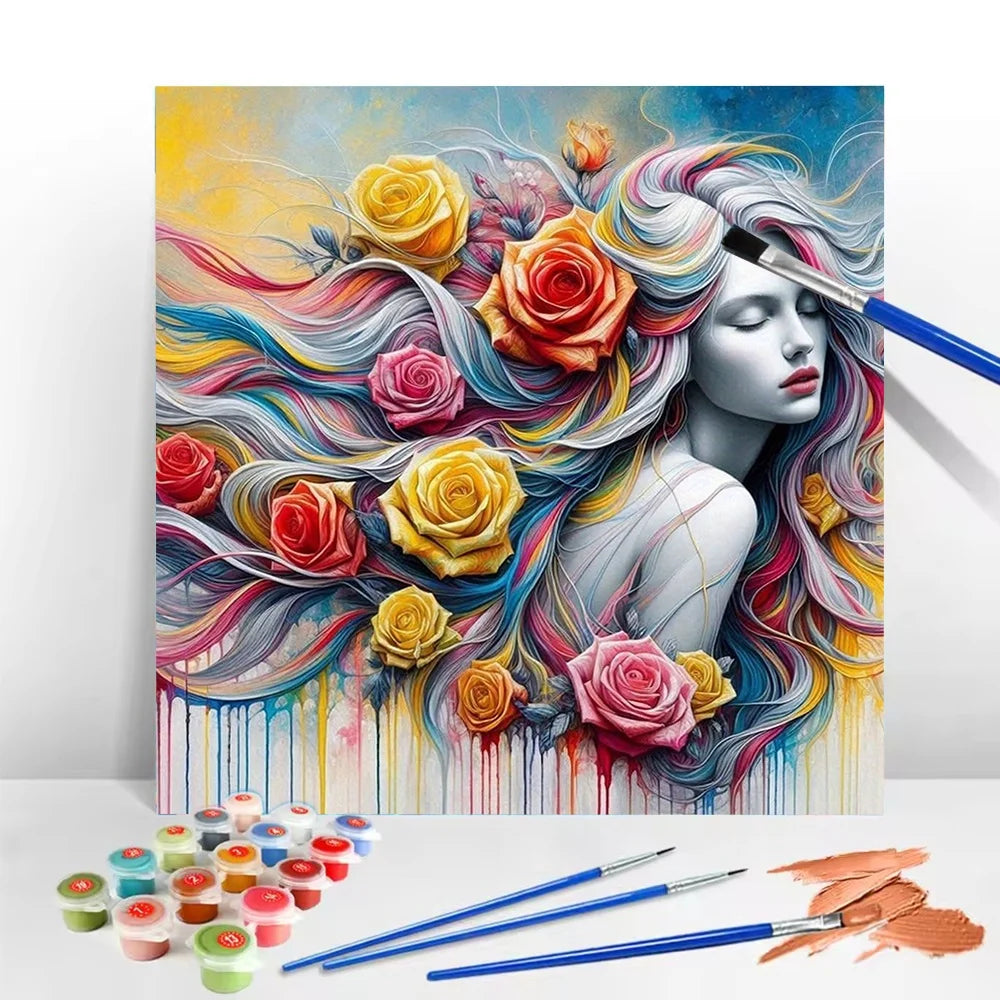 Flower Woman Paint By Numbers Canvas Art Kit For Adults
