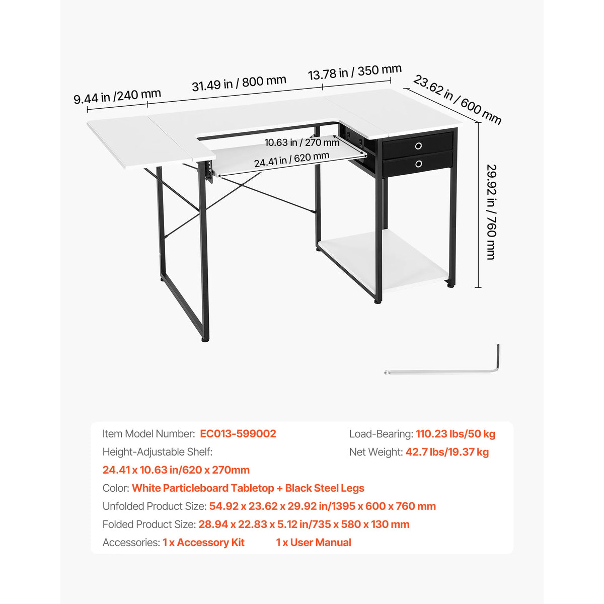 SucceBuy Folding Sewing Table With Cabinet And Charging Station Desk