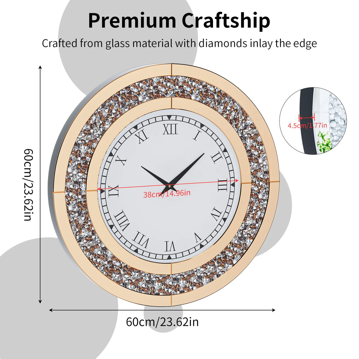 Crystal Sparkle Mirrored Round Decorative Wall Clock