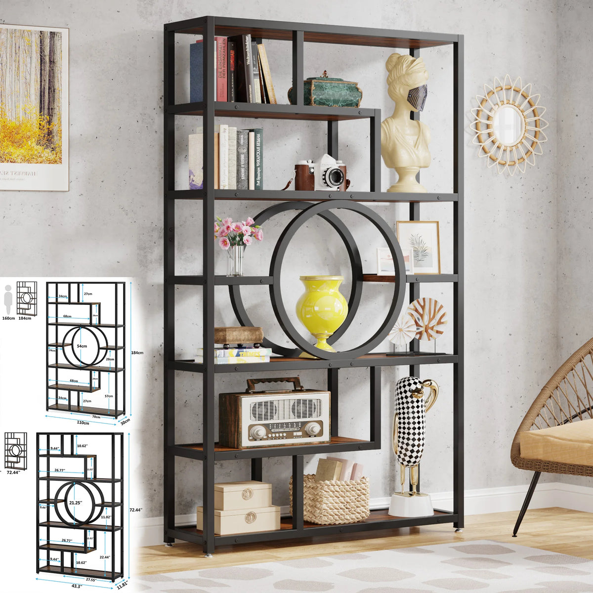 Tribesigns Industrial Etagere Bookcase Freestanding Display Storage Shelf