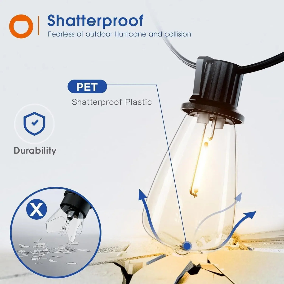 MIMIRGB Waterproof Dimmable Outdoor String Lights With Replaceable Bulbs