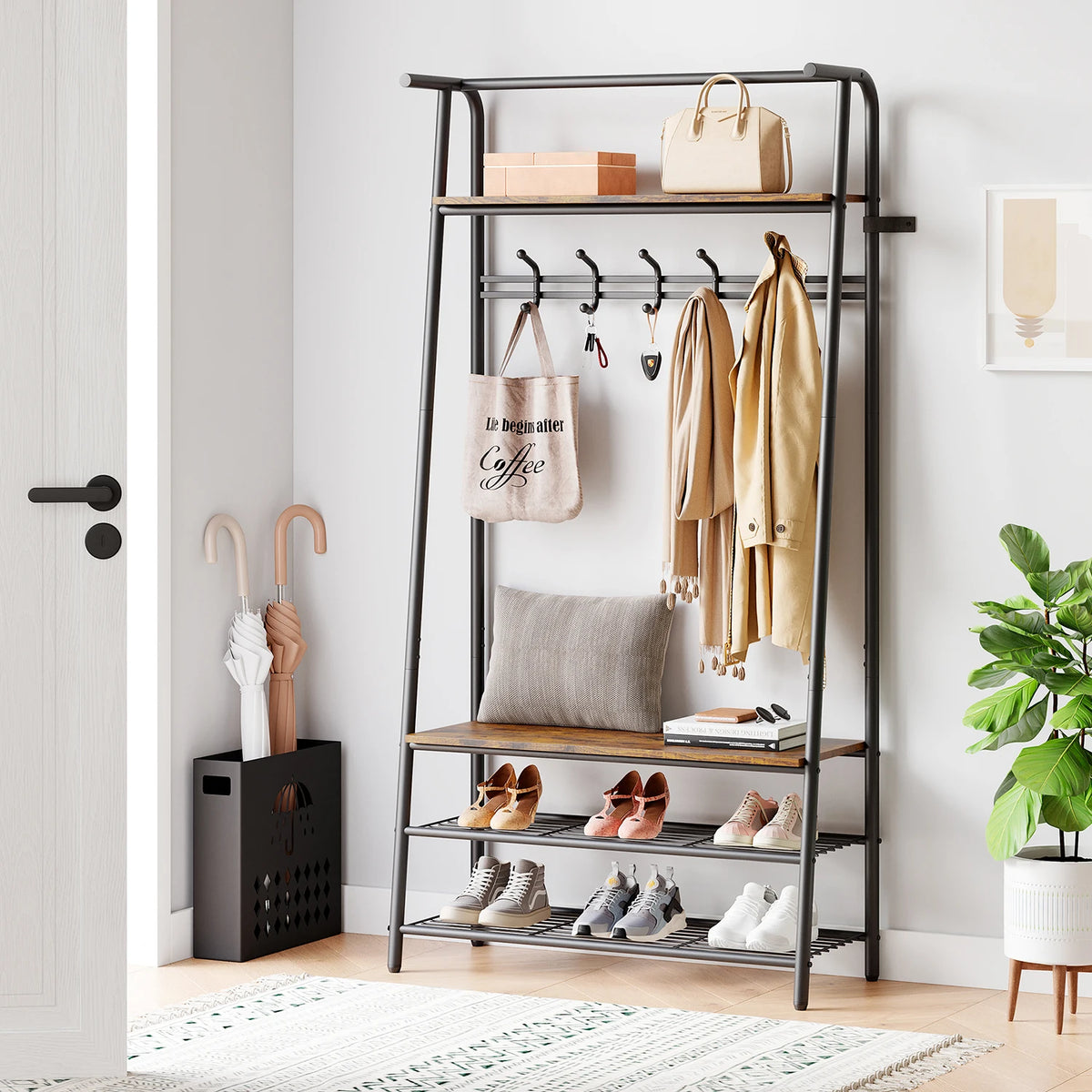 TWISTER.CK Entryway Coat Rack Bench with Shoe Storage and Hooks