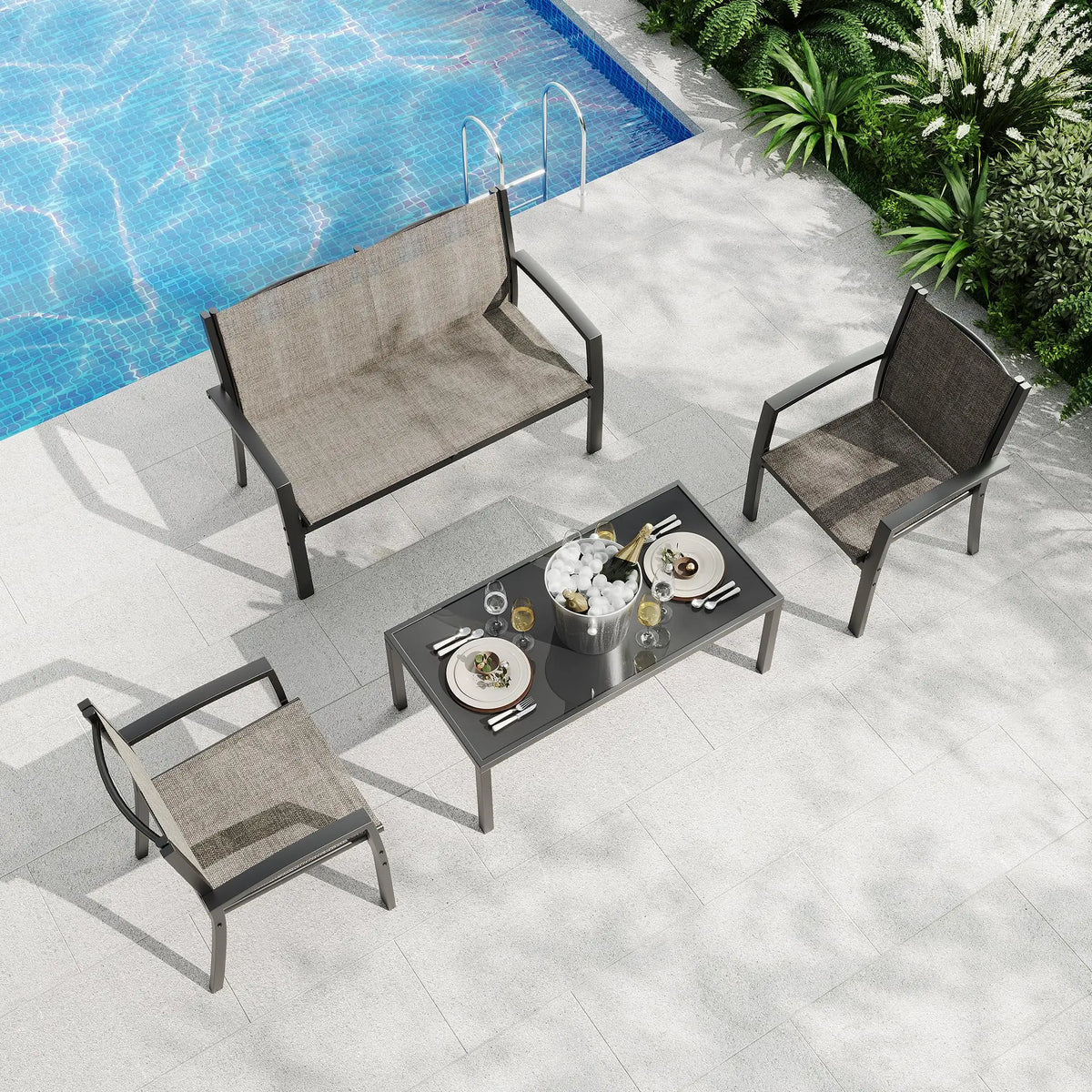 HiMISS Modern Metal Patio Furniture Set With Breathable Mesh Seating