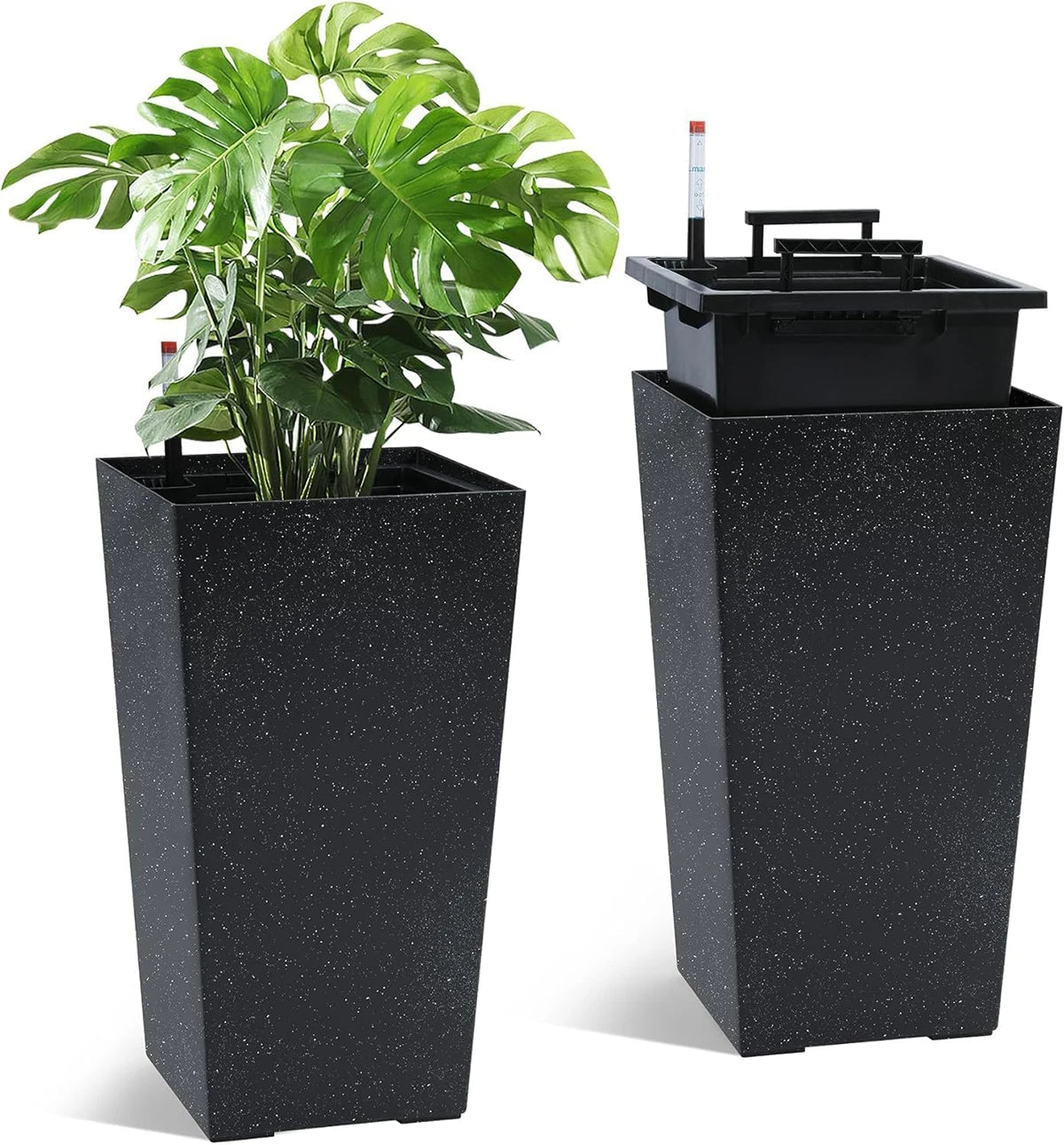 TWISTER.CK Rectangular Planters Set of 2 Large Outdoor And Indoor Plant Pots With Drainage Holes And Water Level Monitor