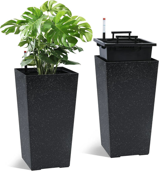 TWISTER.CK Rectangular Planters Set of 2 Large Outdoor And Indoor Plant Pots With Drainage Holes And Water Level Monitor