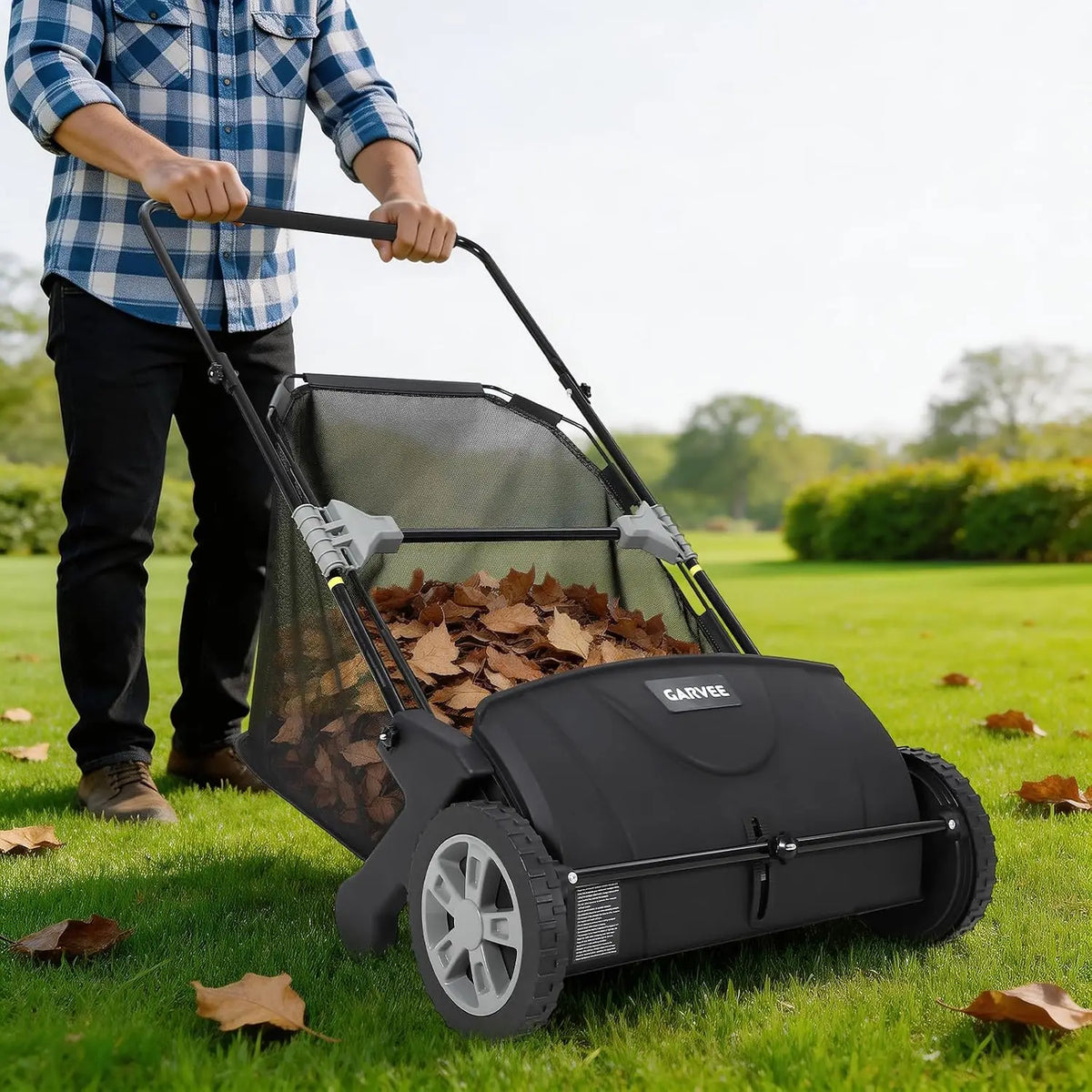 HiMISS Push Lawn Sweeper With Dual Brushes And Mesh Collector