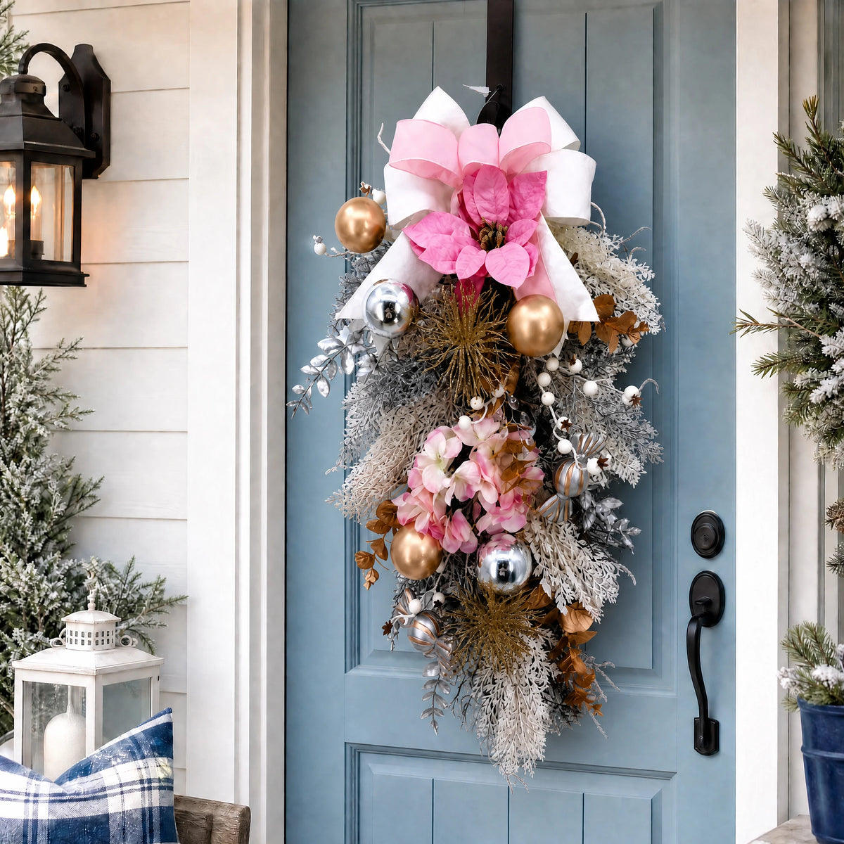 GAOMON Artificial Christmas Teardrop Wreath With Decorative Holiday Bow