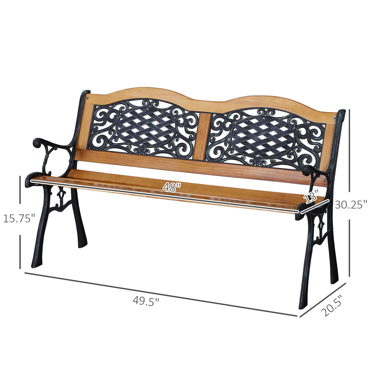 Outsunny Antique Outdoor Garden Bench With Slatted Seat And Armrests