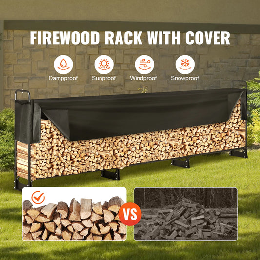 SucceBuy Outdoor Firewood Rack With Heavy 600D Oxford Waterproof Cover
