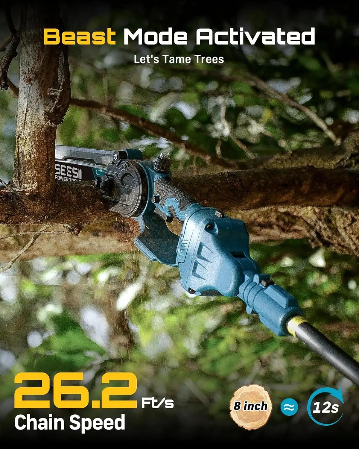 SEESII Brushless Cordless Chainsaw With Telescopic Pole For Tree Trimming