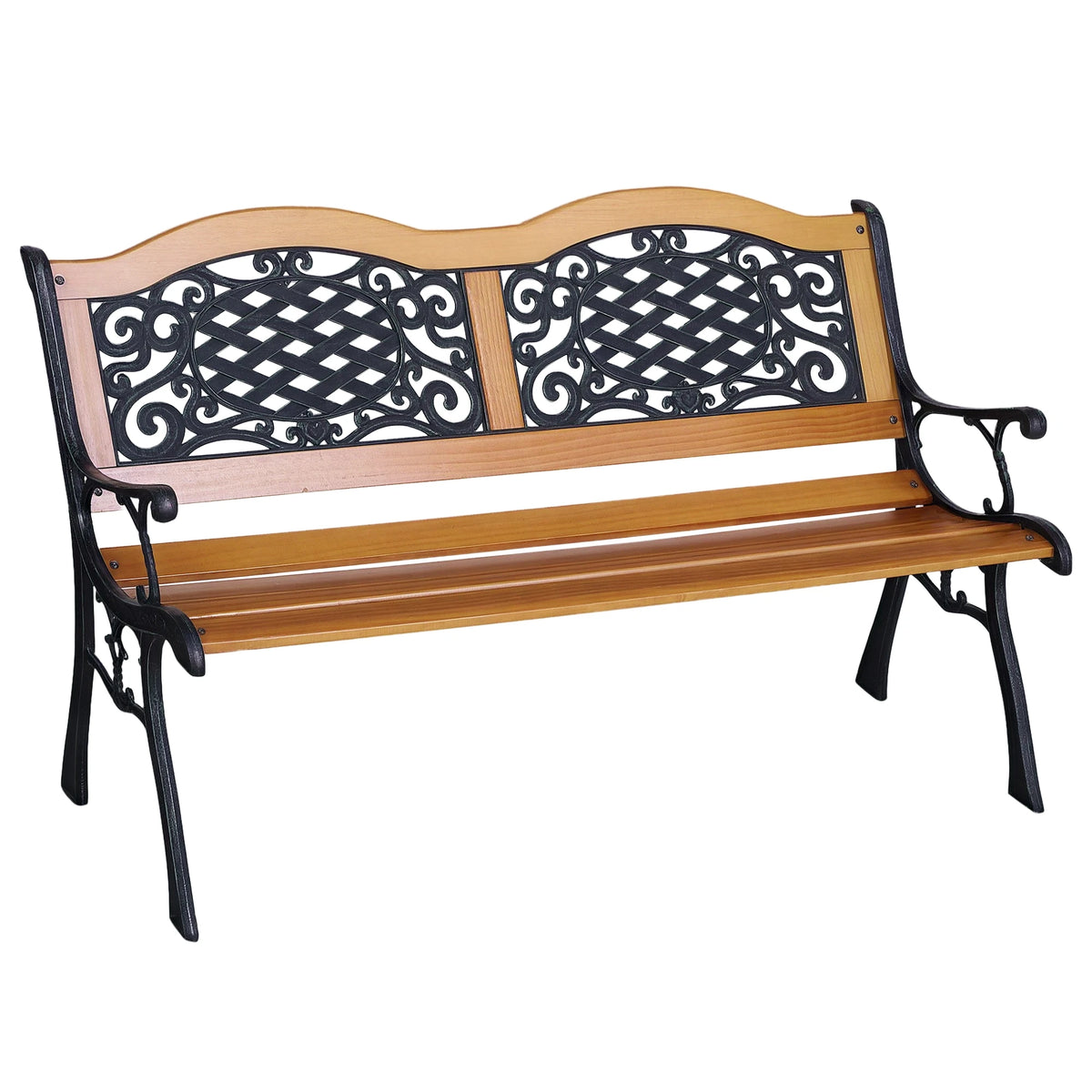 Outsunny Antique Outdoor Garden Bench With Slatted Seat And Armrests