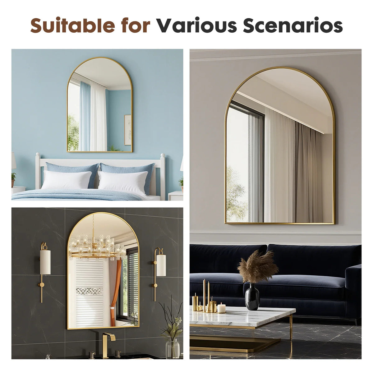 JHK Contemporary Architectural Arched Metal Framed Bathroom Mirror WallMountingSolutions