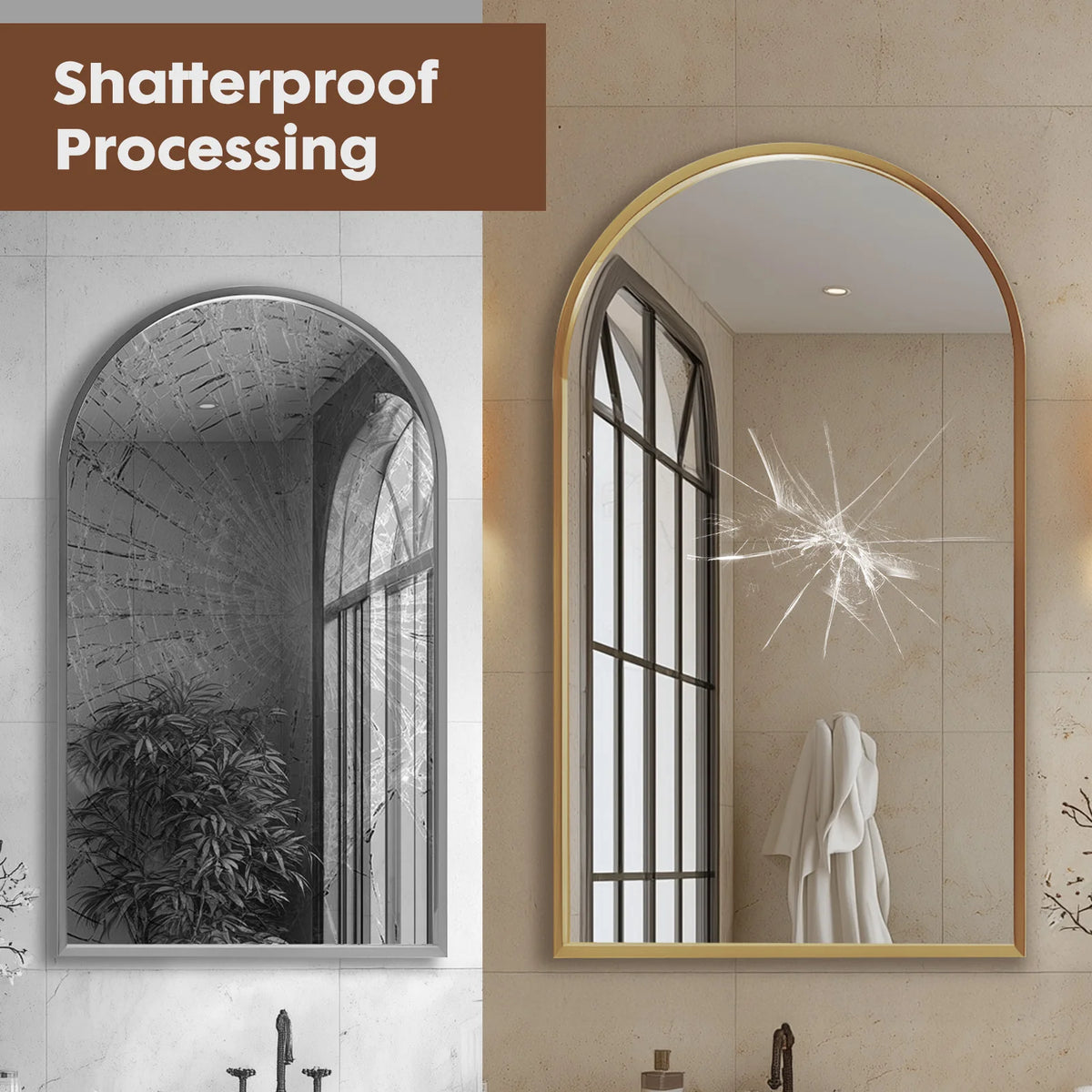 JHK Contemporary Architectural Arched Metal Framed Bathroom Mirror WallMountingSolutions