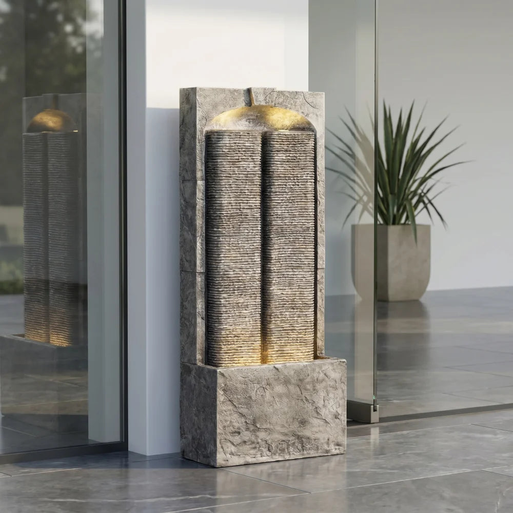 Cascading Outdoor Water Fountain With LED Lights And Quiet Pump