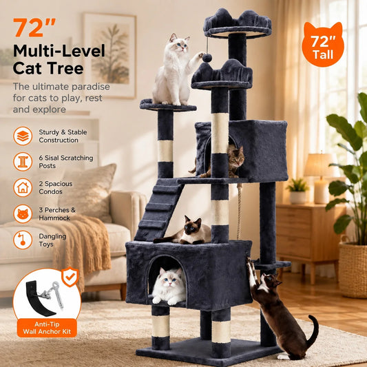 HOSSLLY Multi Level Cat Tree Tower Condo Perches And Hammock