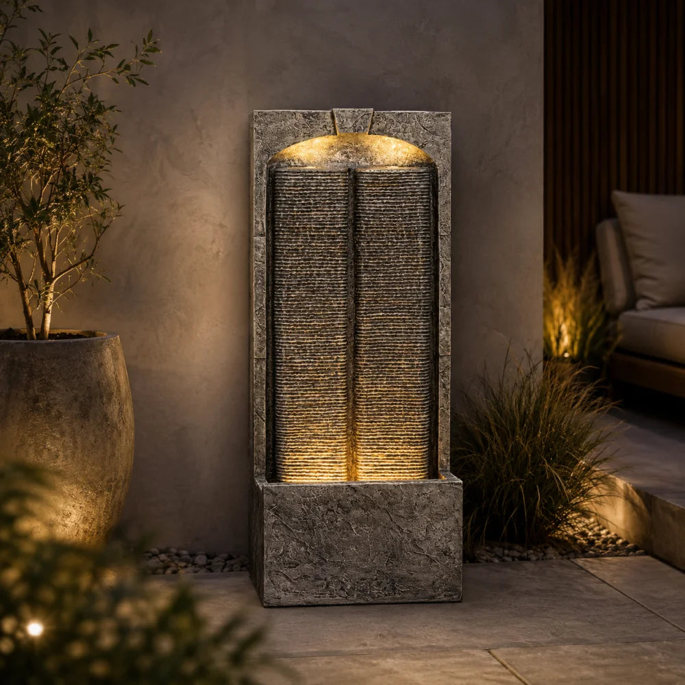 Cascading Outdoor Water Fountain With LED Lights And Quiet Pump