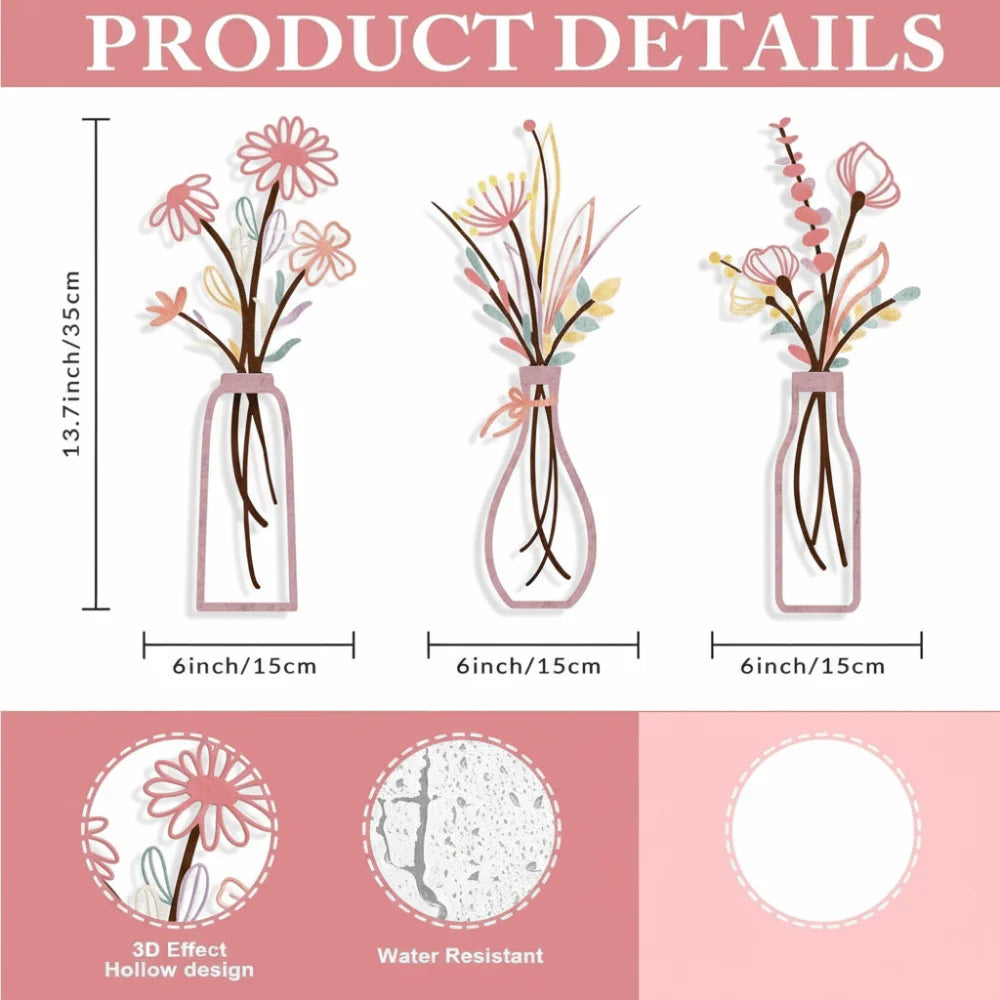Metal Floral Vase Wall Art For Boho Farmhouse Decor
