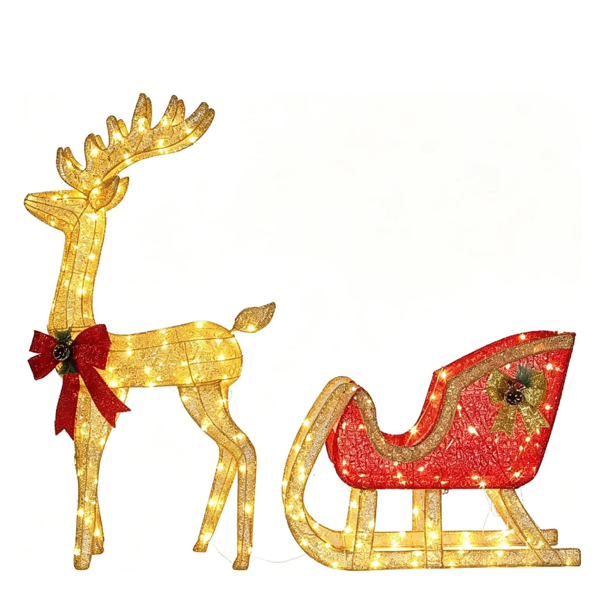HiMISS Lighted Christmas Reindeer And Sleigh Outdoor Yard Decor