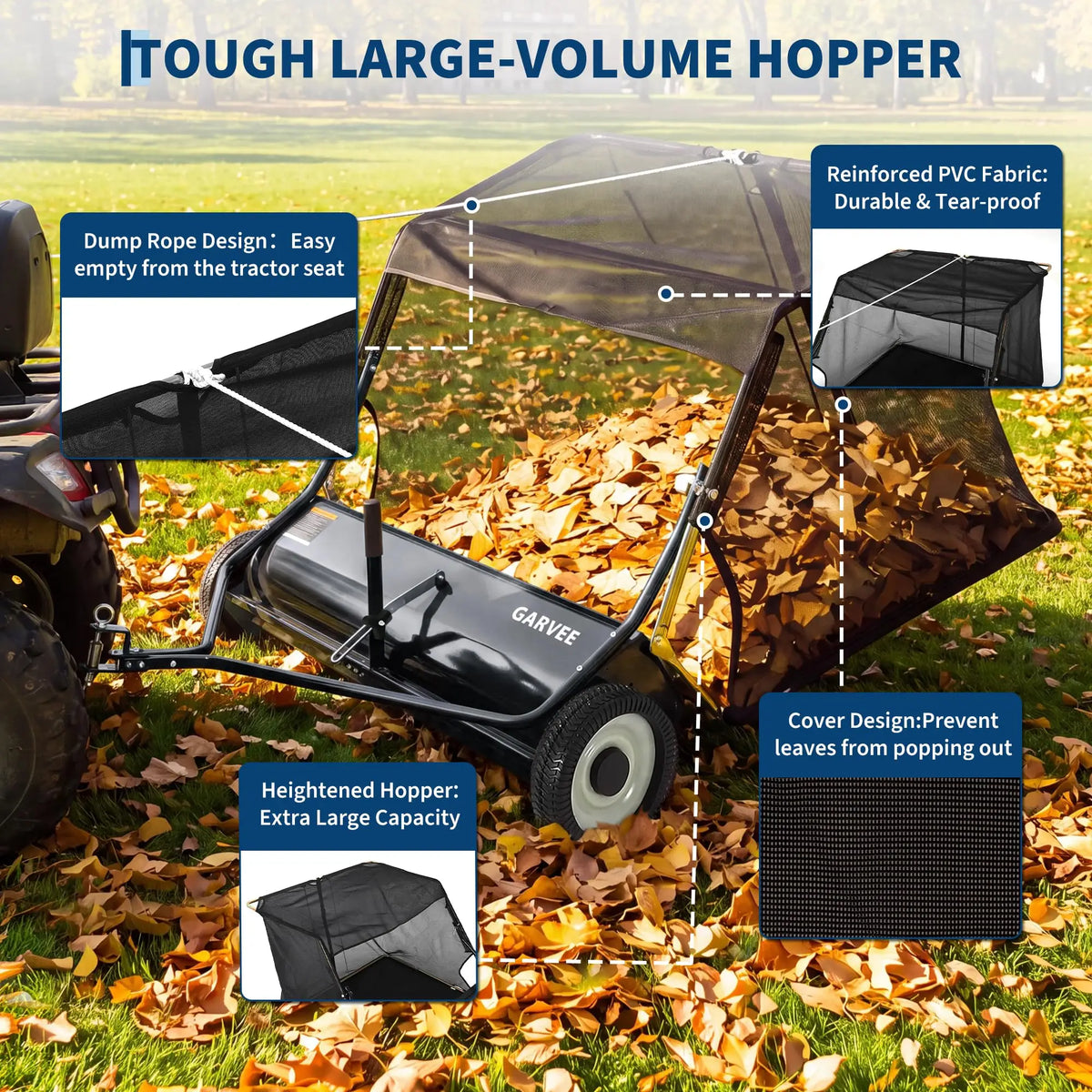 HiMISS Tow Behind Lawn Sweeper With Easy Pull Rope Dump
