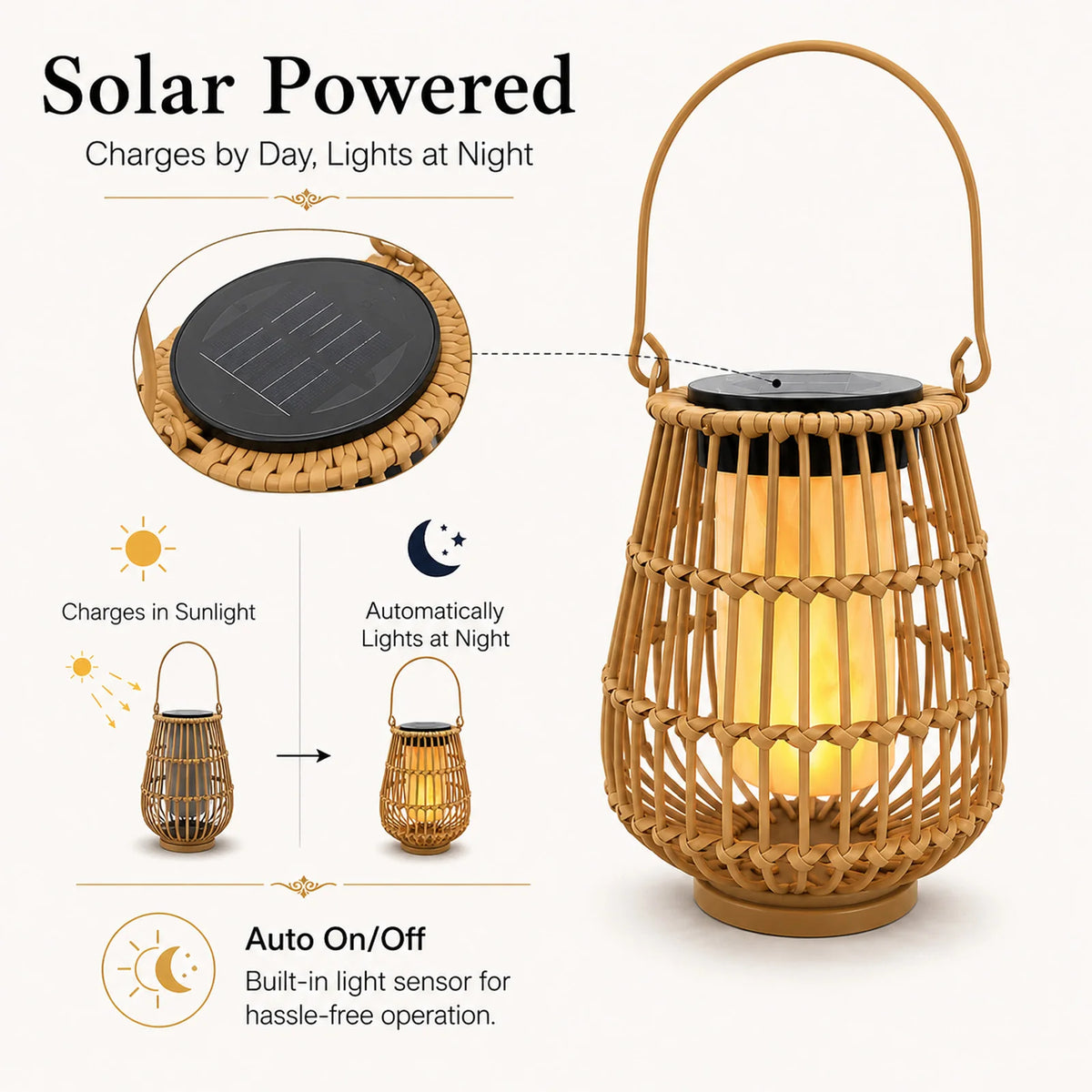 Handwoven Outdoor Solar Lanterns for Garden Patio and Porch Lights