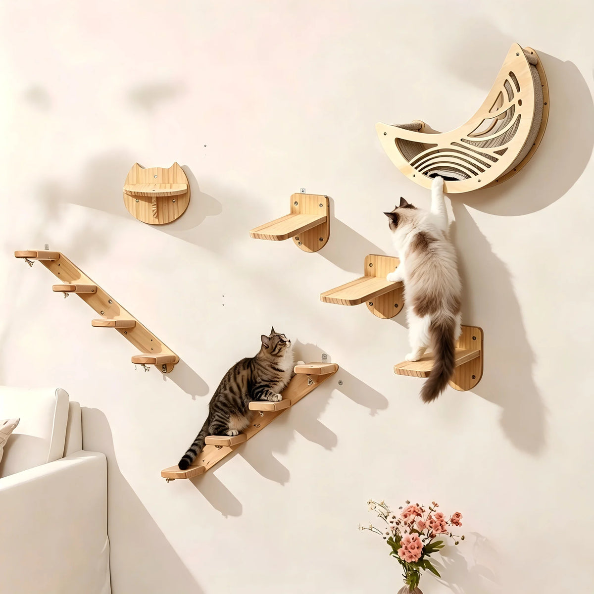 CWV Moon Shape Cat Wall Shelves With Hammock And Perches
