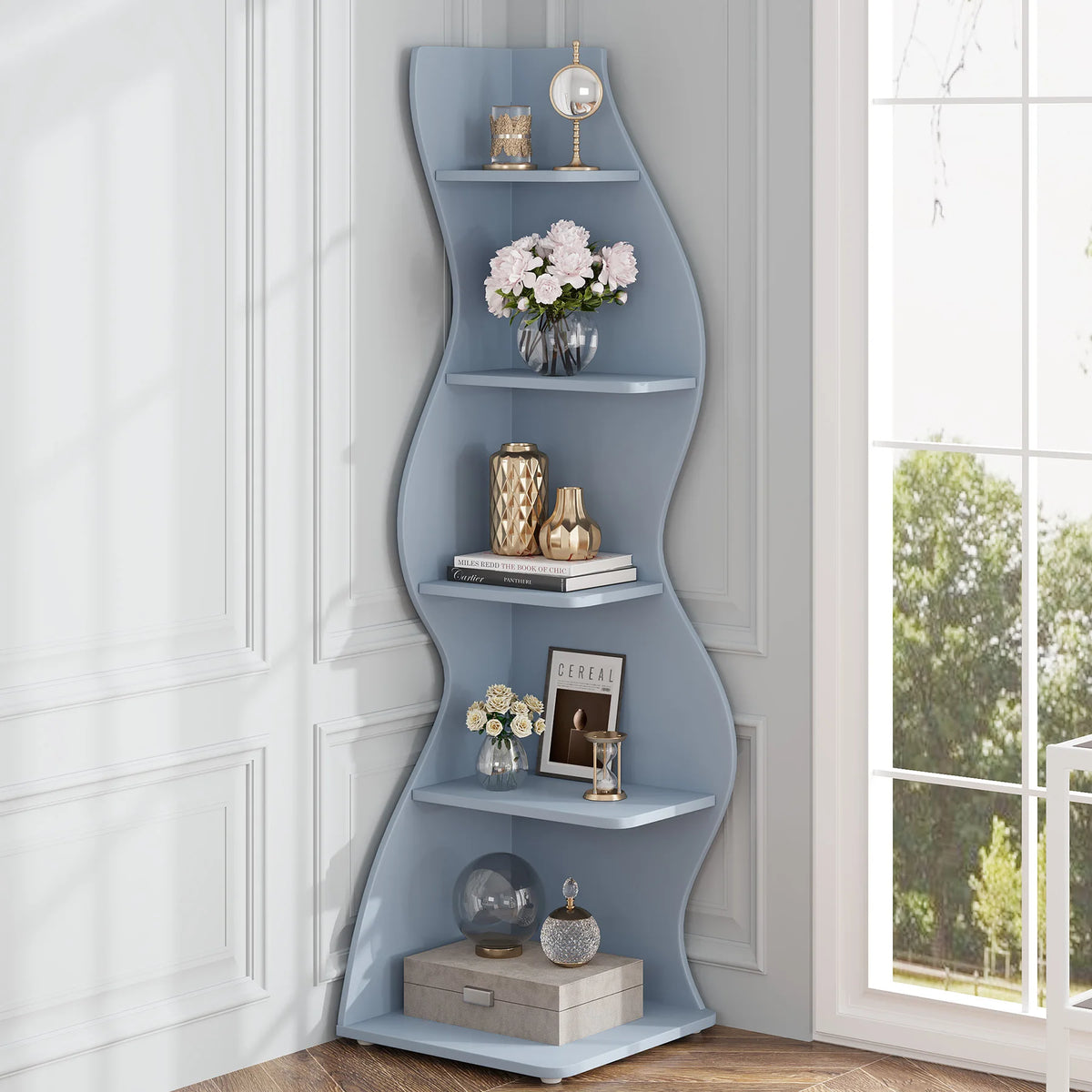 Tribesigns Modern Corner Bookshelf Storage Rack and Plant Stand