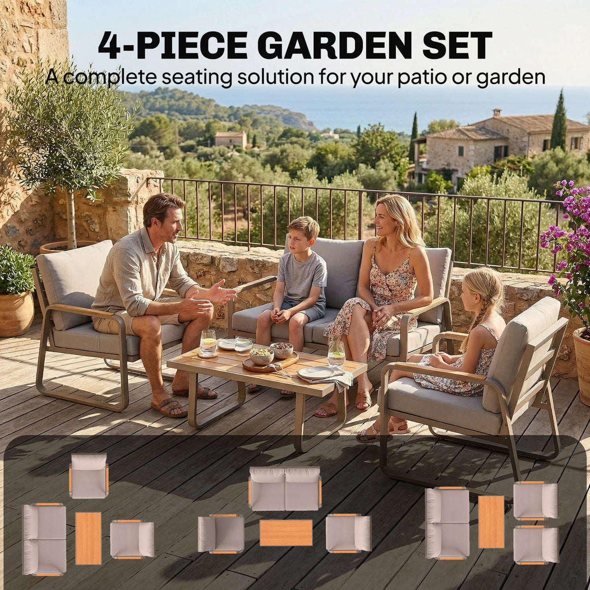 Outsunny Outdoor Patio Sofa Furniture Set for Garden Relaxation