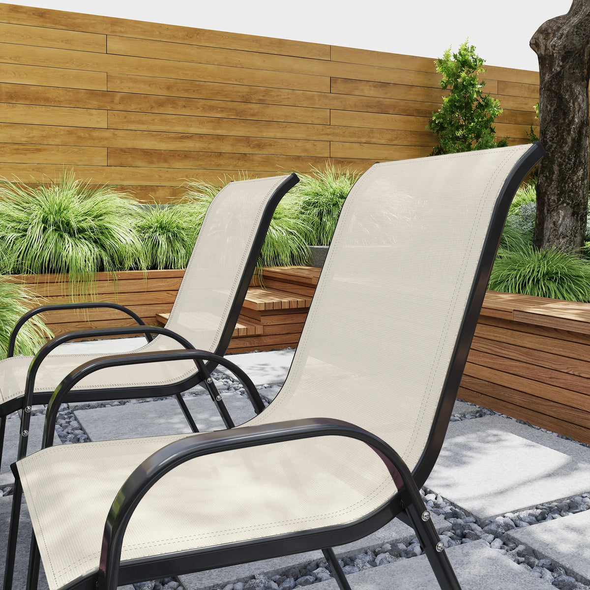 Outsunny Set of Four Stackable Outdoor Patio Dining Chairs