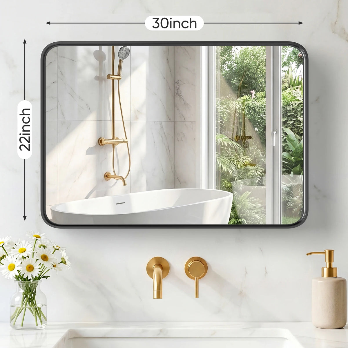 JHK Matte Metal Framed Rounded Rectangle Wall Mount Bathroom Mirror