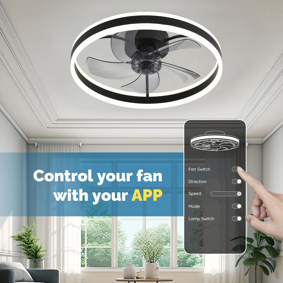 Orison Modern Flush Mount LED Ceiling Fan With Remote Control