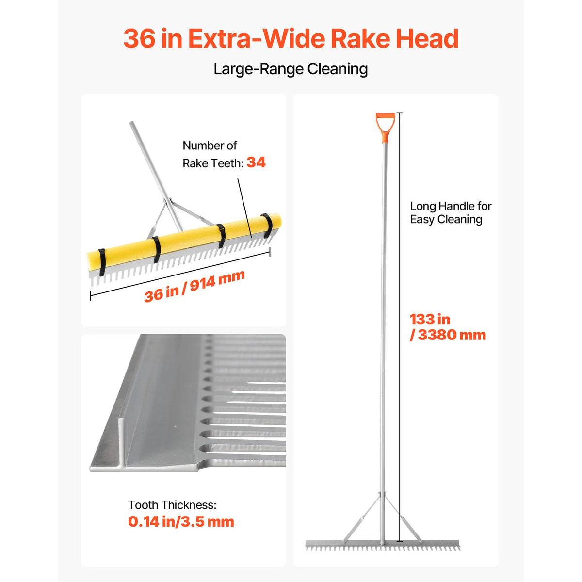 SucceBuy Landscape Rake for Garden Gravel and Lawn Care