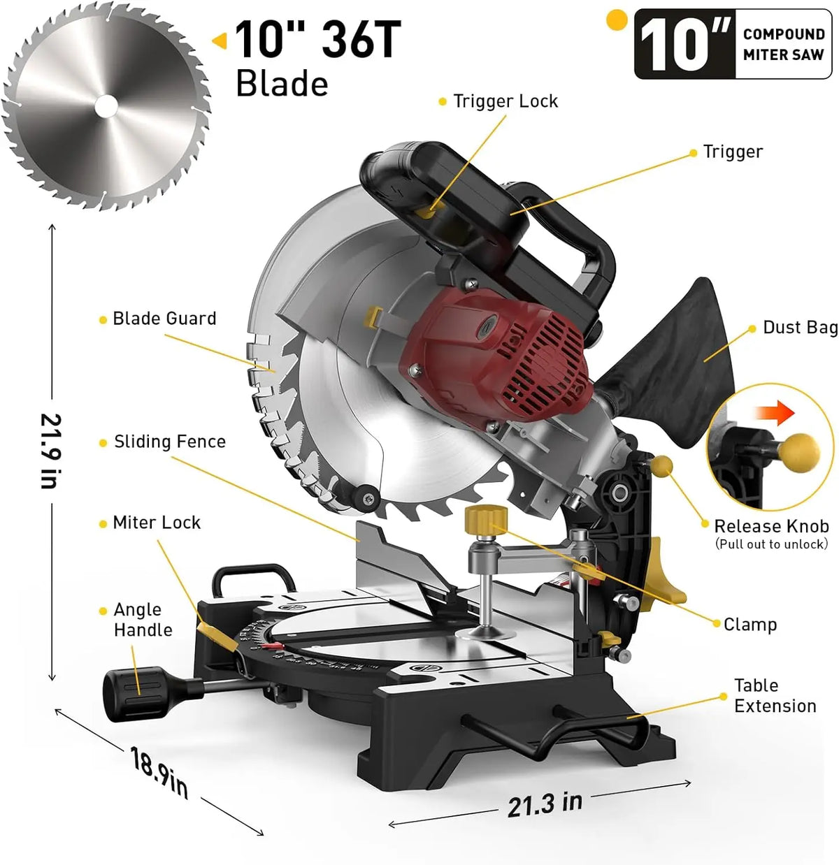 Single Bevel Compound Miter Saw With 15 Amp Motor and 5000 RPM