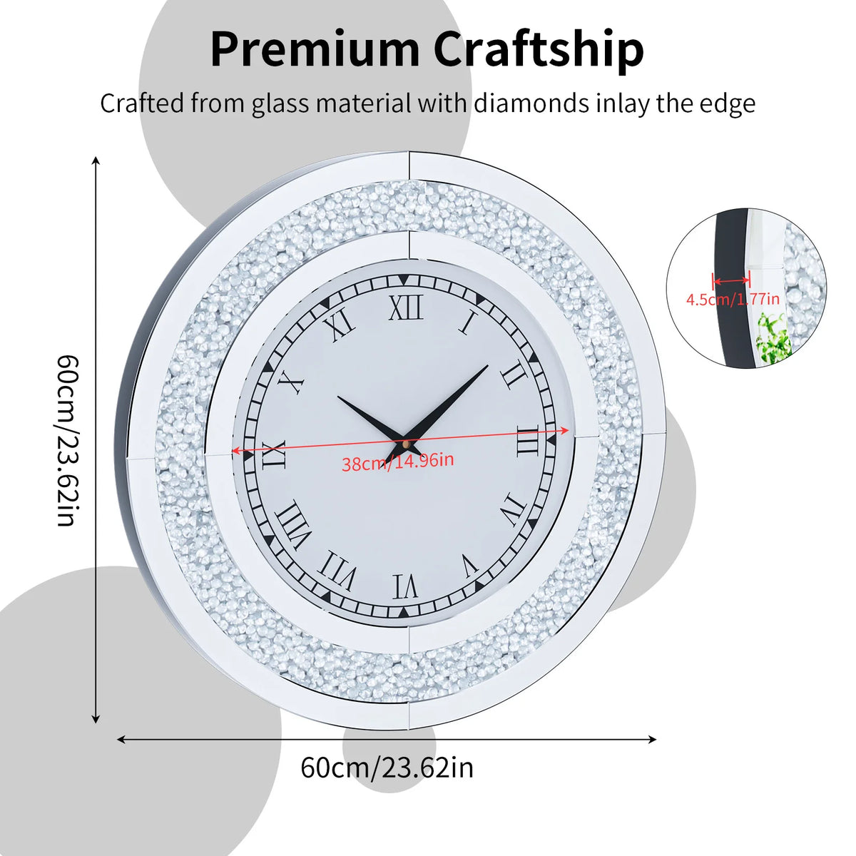 Crystal Sparkle Mirrored Round Decorative Wall Clock