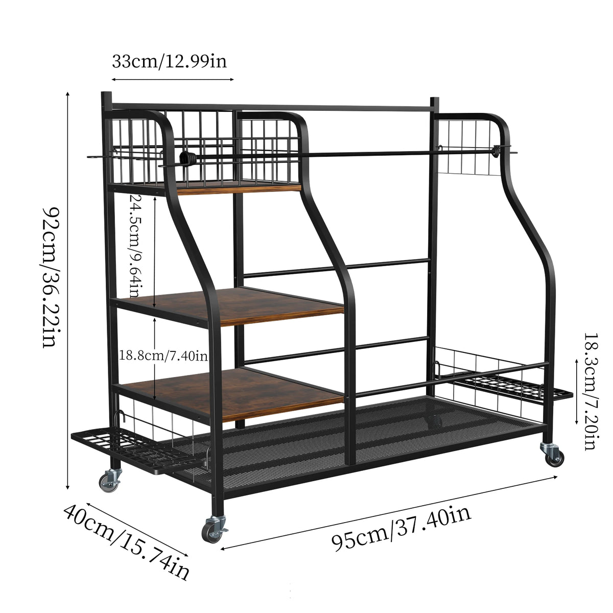 Rolling Golf Bag Storage Rack With Wheels And Metal Shelves
