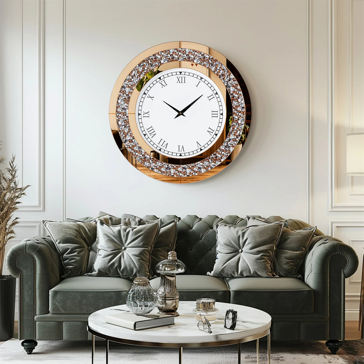 Crystal Sparkle Mirrored Round Decorative Wall Clock