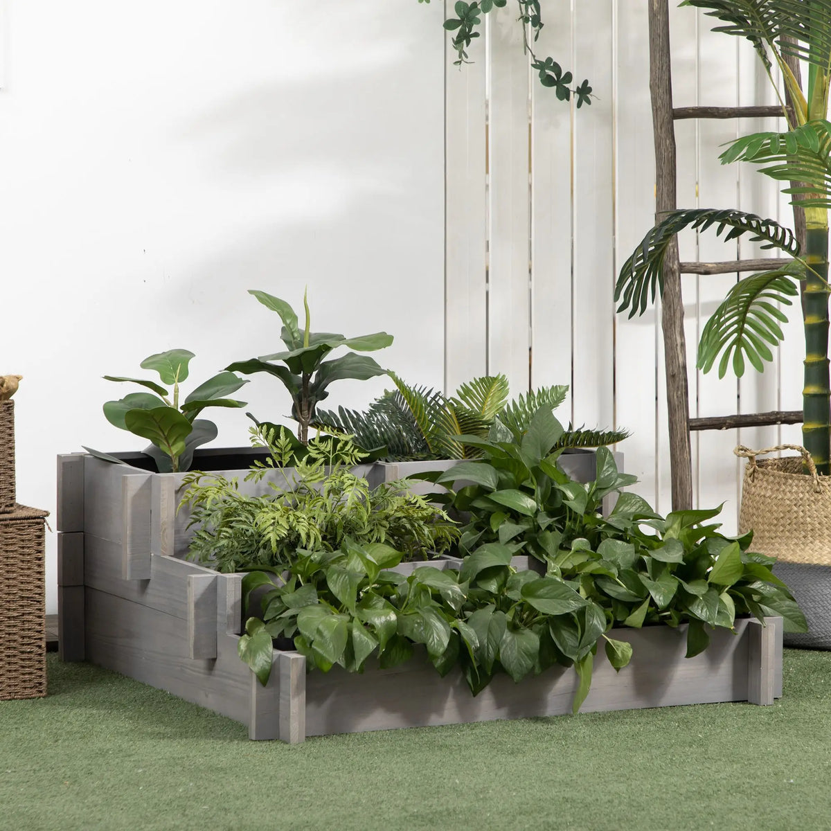 Outsunny Three Tier Raised Garden Bed With Five Planting Compartments