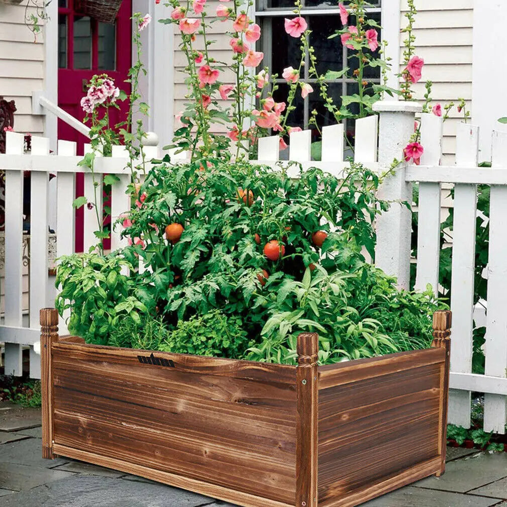 Wood Planter Box Outdoor Raised Garden Planter Bed For Flowers And Vegetables Weatherproof