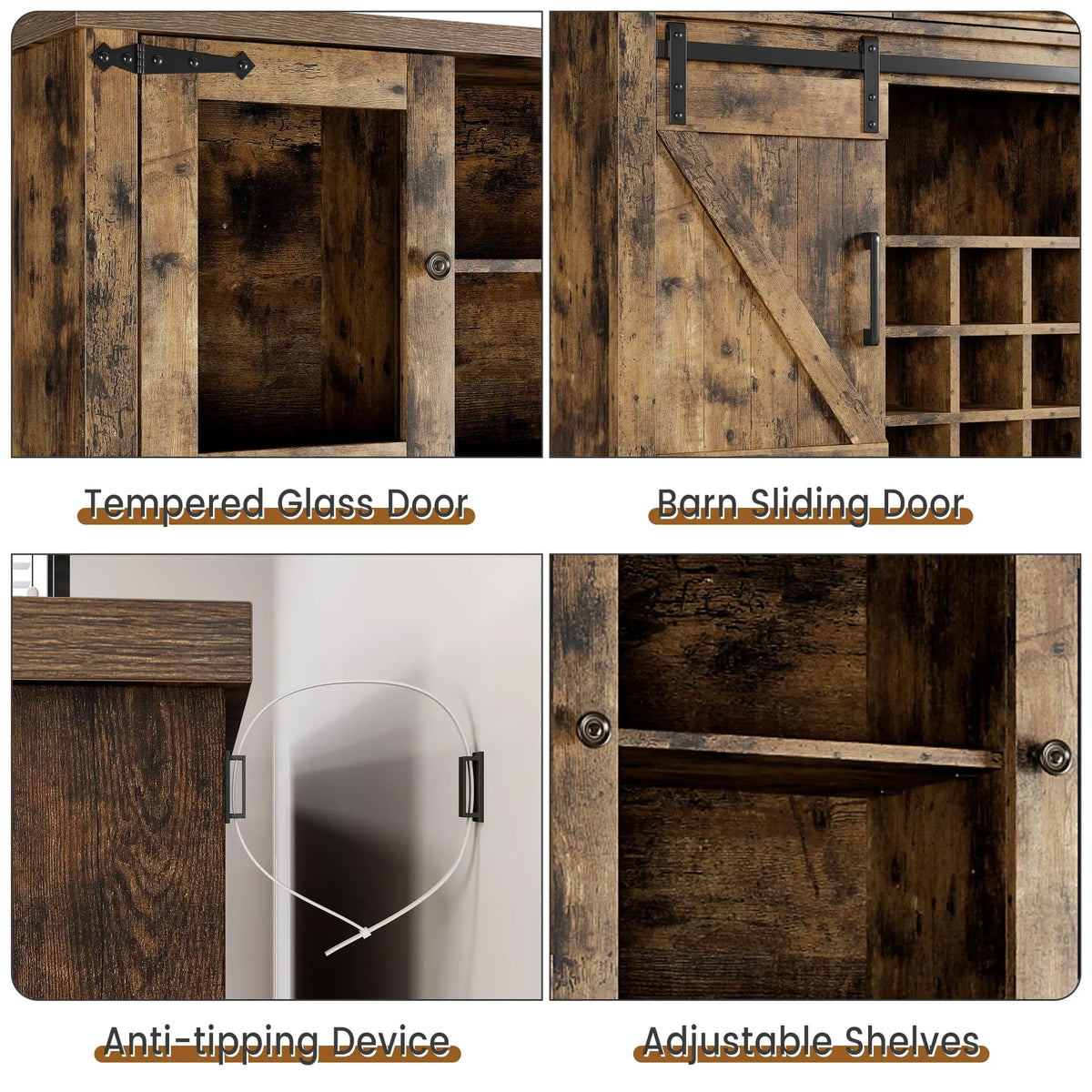 HiMISS Farmhouse Coffee Bar Cabinet With LED Lights And Storage