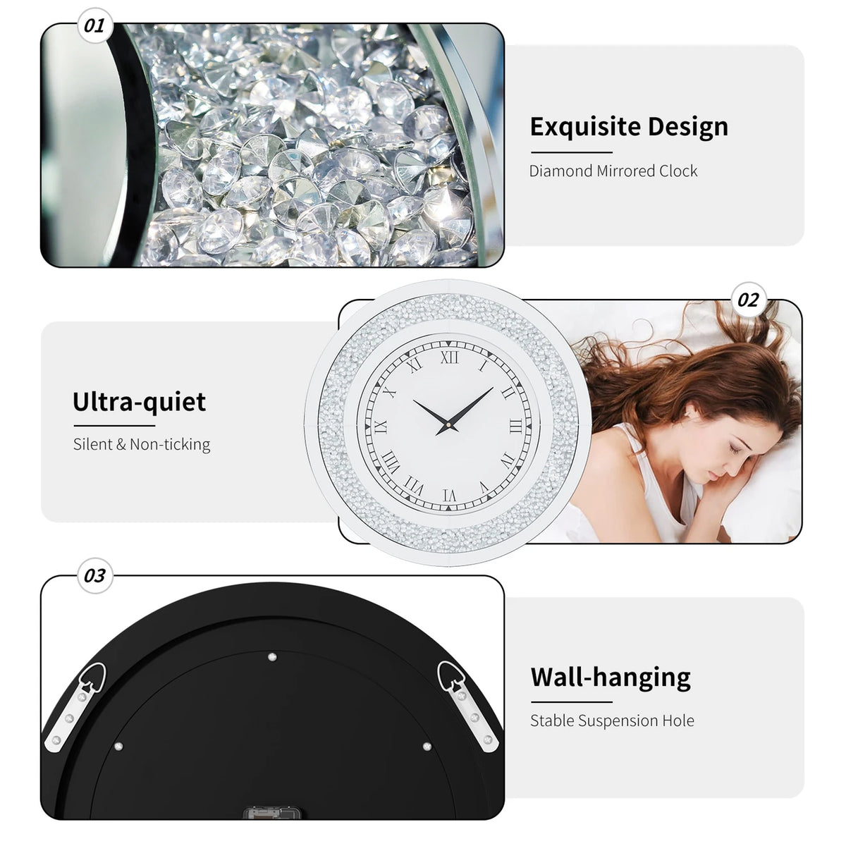 Crystal Sparkle Mirrored Round Decorative Wall Clock