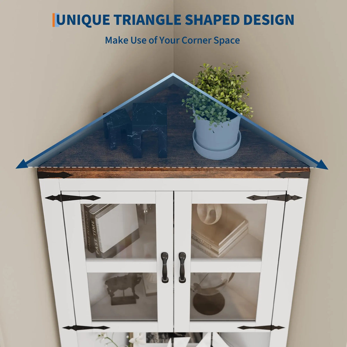 HiMISS Farmhouse Corner Cabinet With Glass Door And Adjustable Shelves