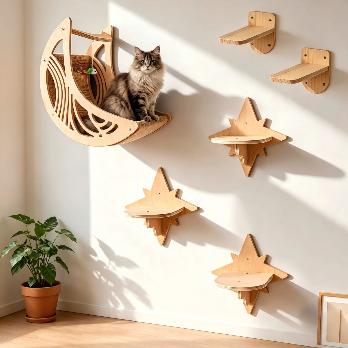 CWV Moon Shape Cat Wall Shelves With Hammock And Perches
