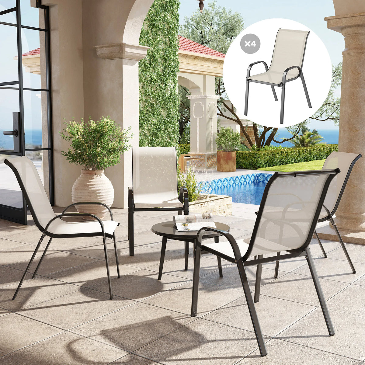 Outsunny Set of Four Stackable Outdoor Patio Dining Chairs