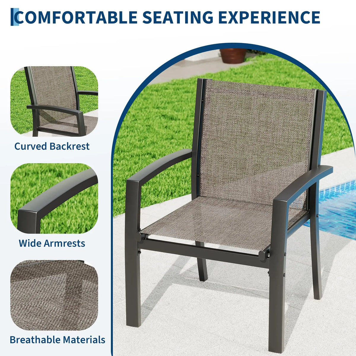 HiMISS Modern Metal Patio Furniture Set With Breathable Mesh Seating
