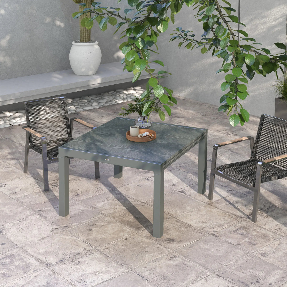 Outsunny Extendable Aluminum Patio Dining Table for Outdoor Gardens