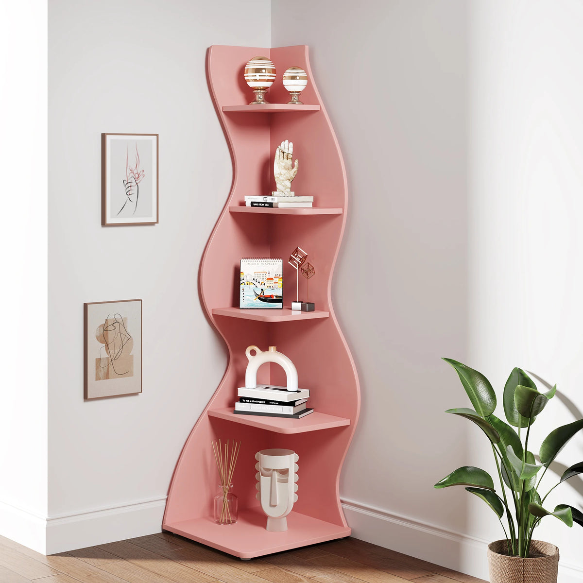 Tribesigns Modern Corner Bookshelf Storage Rack and Plant Stand