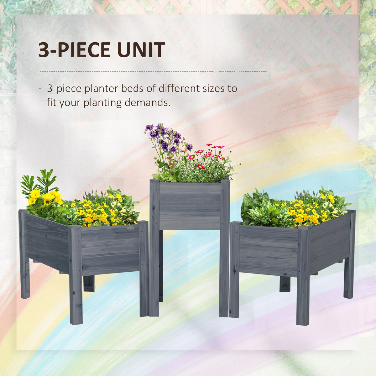 Outsunny Raised Wooden Garden Bed Planter Set With Drainage