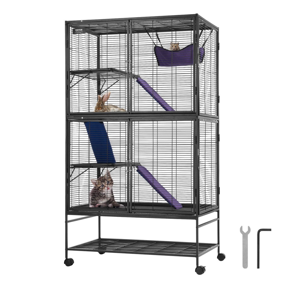 SucceBuy Four Tier Rolling Metal Cage for Small Animals